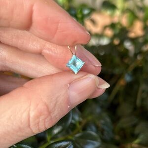Vintage 10k Blue Topaz Square Pendant